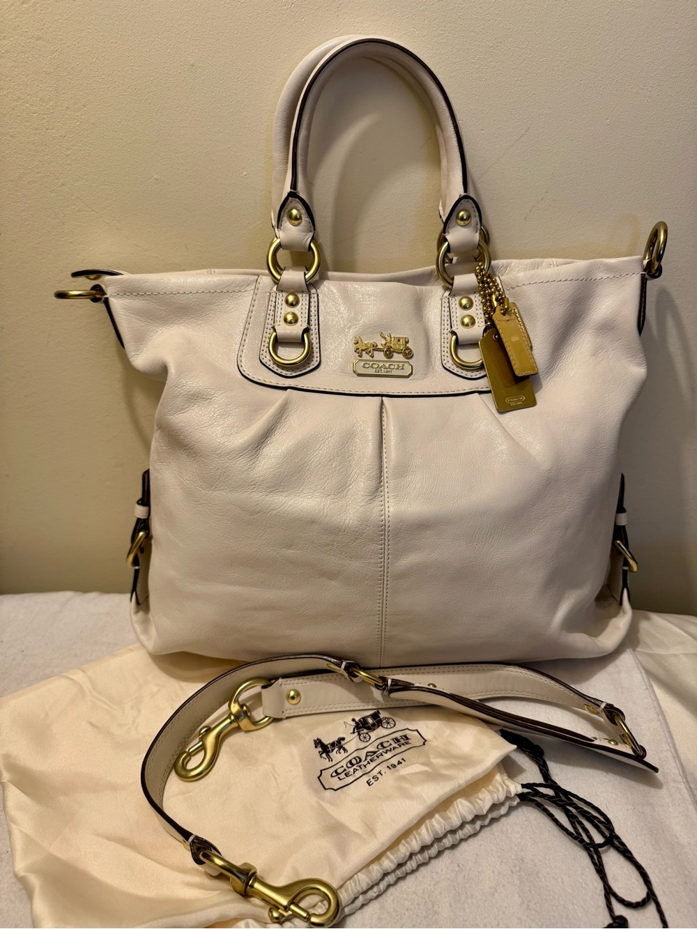 Vintage 2008 Coach Madison Julianne Cream Leather Crossbody Satchel Tote - MINT - Picture 2 of 16